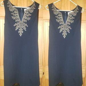 Cappagallo Navy & Gold Stunning Dress. Size 8